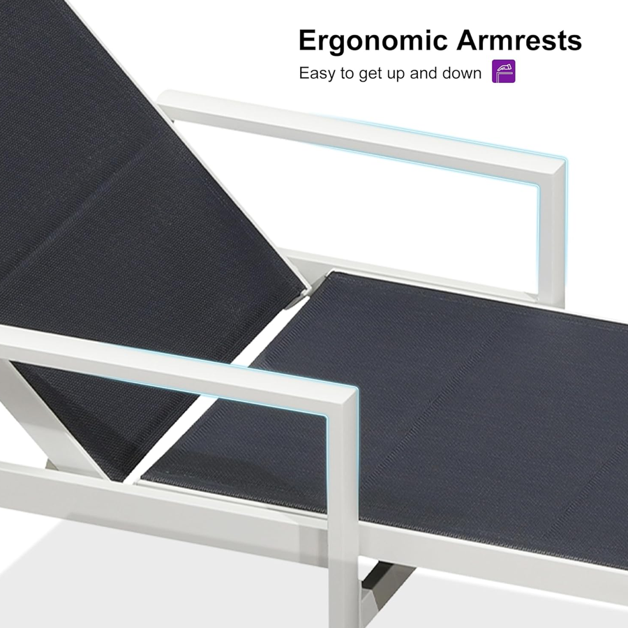 PURPLE LEAF Outdoor Chaise Lounge Set Adjustable Sunbathing Recliner with Side Table for Beach Poolside Patio Outside Aluminum Chaise Lounger