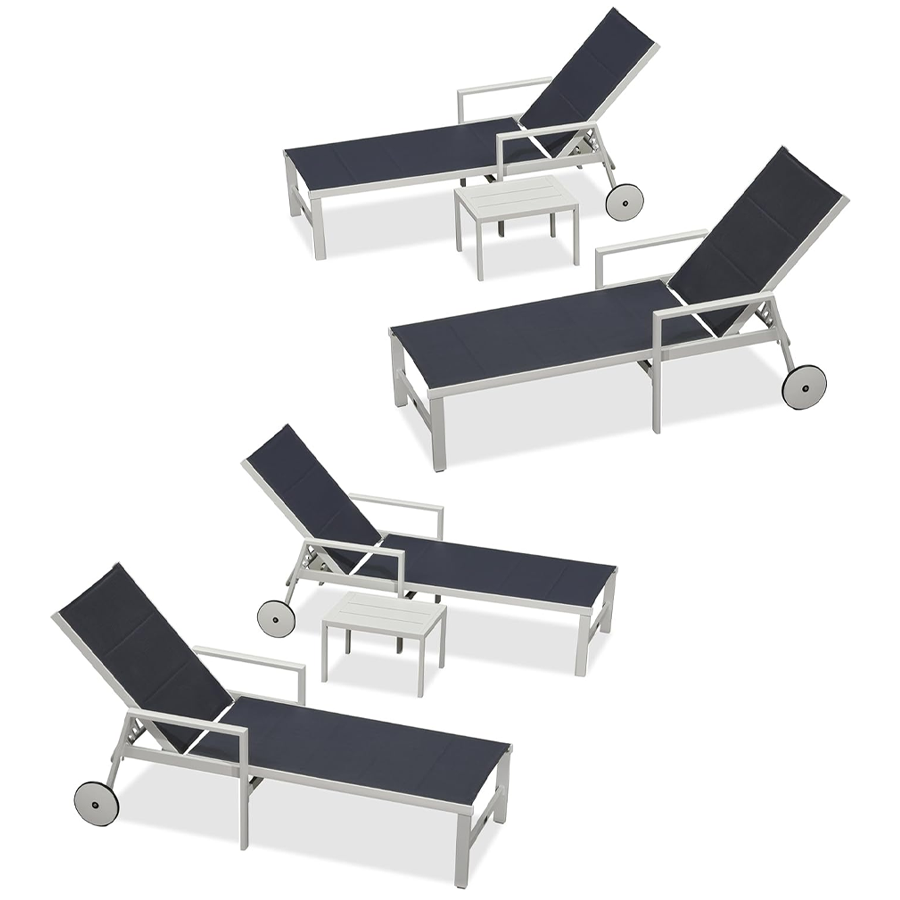 PURPLE LEAF Outdoor Chaise Lounge Set Adjustable Sunbathing Recliner with Side Table for Beach Poolside Patio Outside Aluminum Chaise Lounger