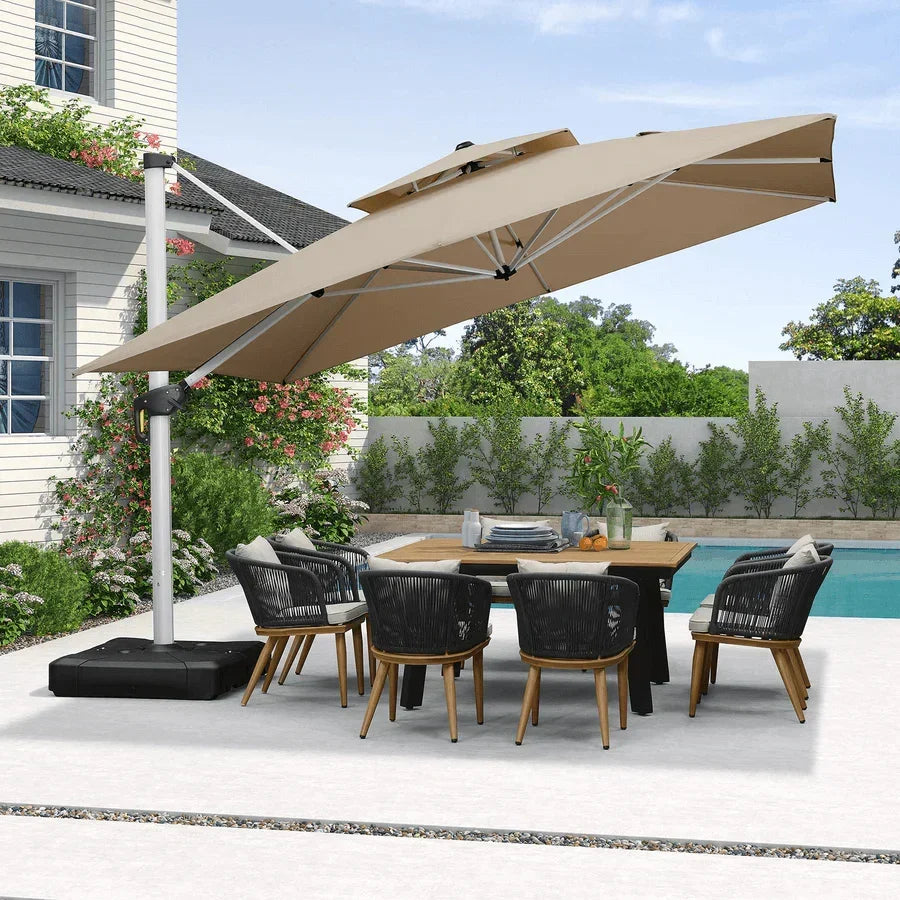 PURPLE LEAF – Grand parasol déporté carré de terrasse avec base pour jardin, piscine et porche