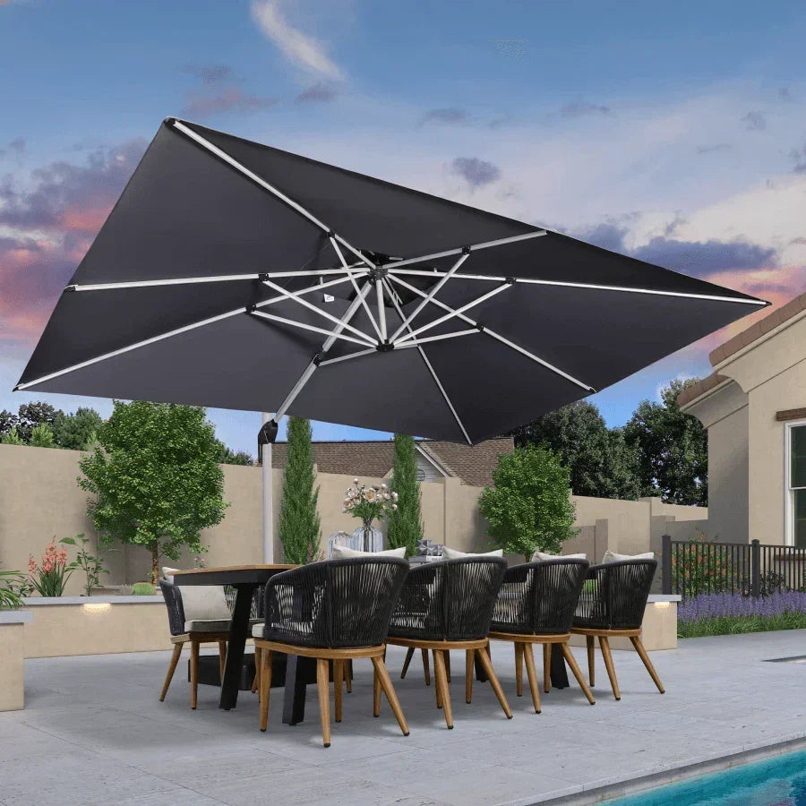 PURPLE LEAF Rectangular Large Outdoor Cantilever Umbrella With Base for Garden, Pool