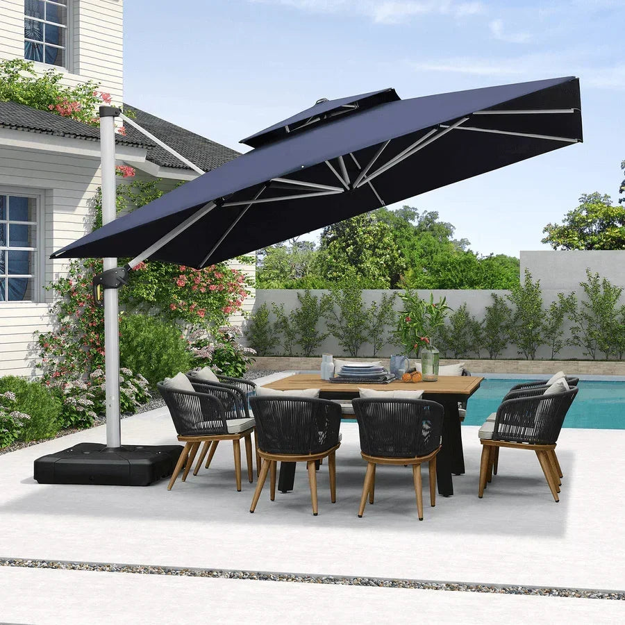 PURPLE LEAF – Grand parasol déporté carré de terrasse avec base pour jardin, piscine et porche