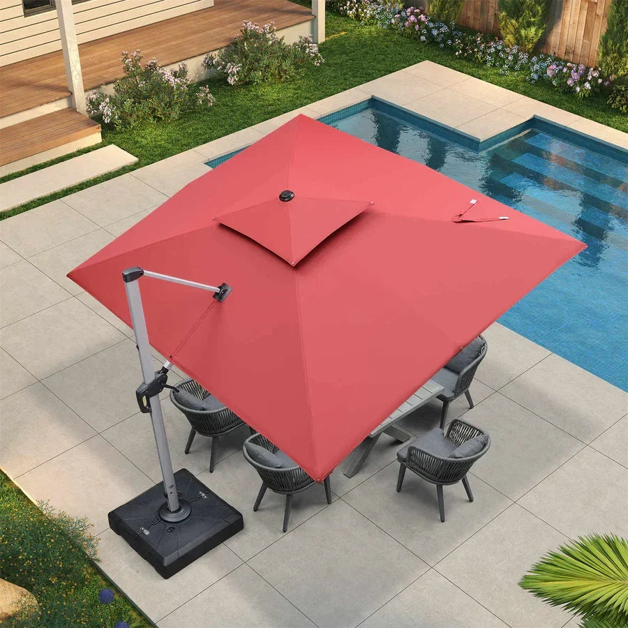 PURPLE LEAF Rectangular Large Outdoor Cantilever Umbrella With Base for Garden, Pool