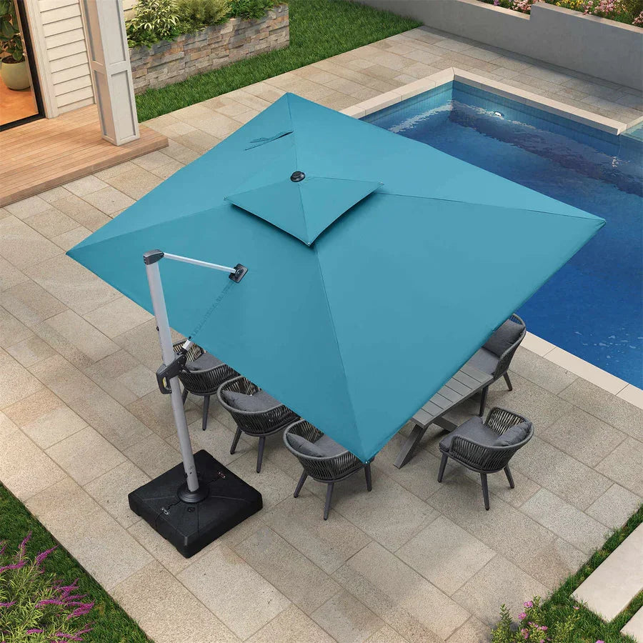 PURPLE LEAF Rectangular Large Outdoor Cantilever Umbrella With Base for Garden, Pool