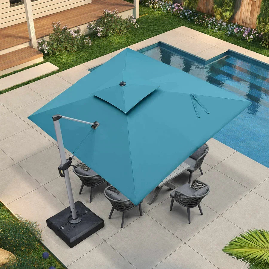 PURPLE LEAF Rectangular Large Outdoor Cantilever Umbrella With Base for Garden, Pool