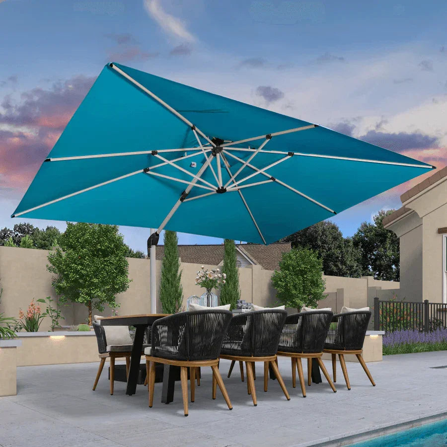 PURPLE LEAF Rectangular Large Outdoor Cantilever Umbrella With Base for Garden, Pool