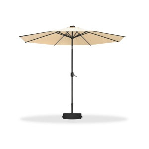 PURPLE LEAF Black Frame Tilting Market Umbrella with Lights Table Umbrella with Base Outside Patio
