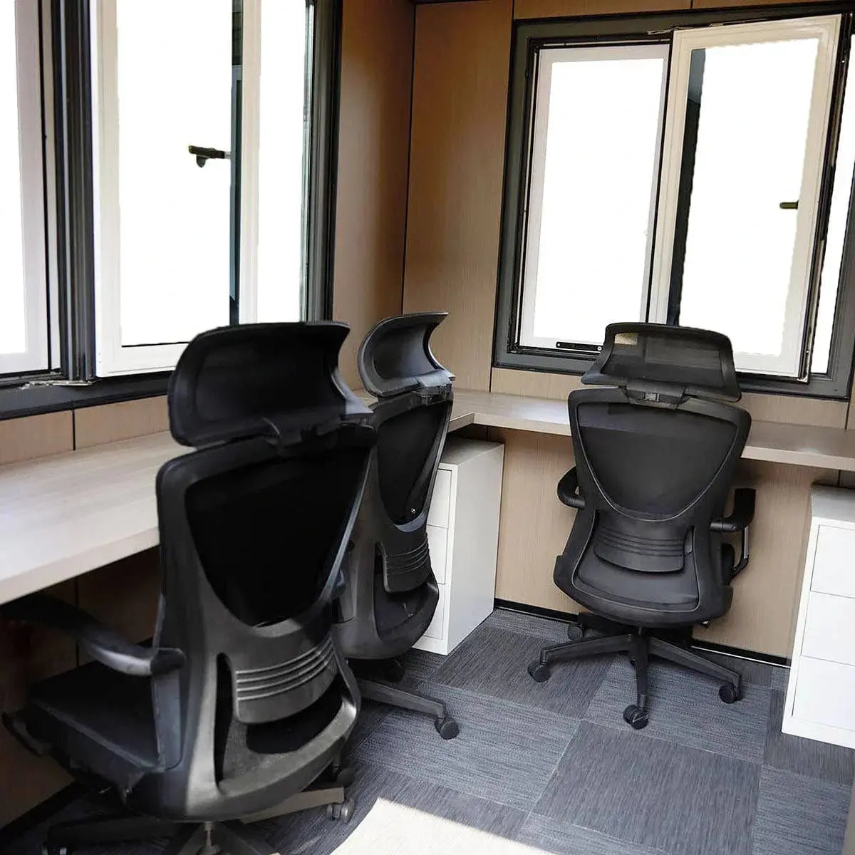 10' Custom Built Steel Container Office, 57 Sq-Ft Working Area, 3 Ergonomic Office Chairs, TMG-SCO10