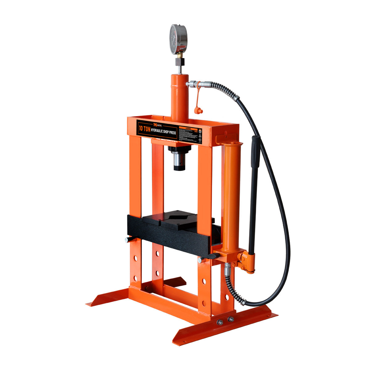 10 Ton Capacity Hydraulic Shop Press, Long Lever Manual Operation, 3 Bed Height Positions, TMG-ASP10 (Discontinued – No Longer Available)