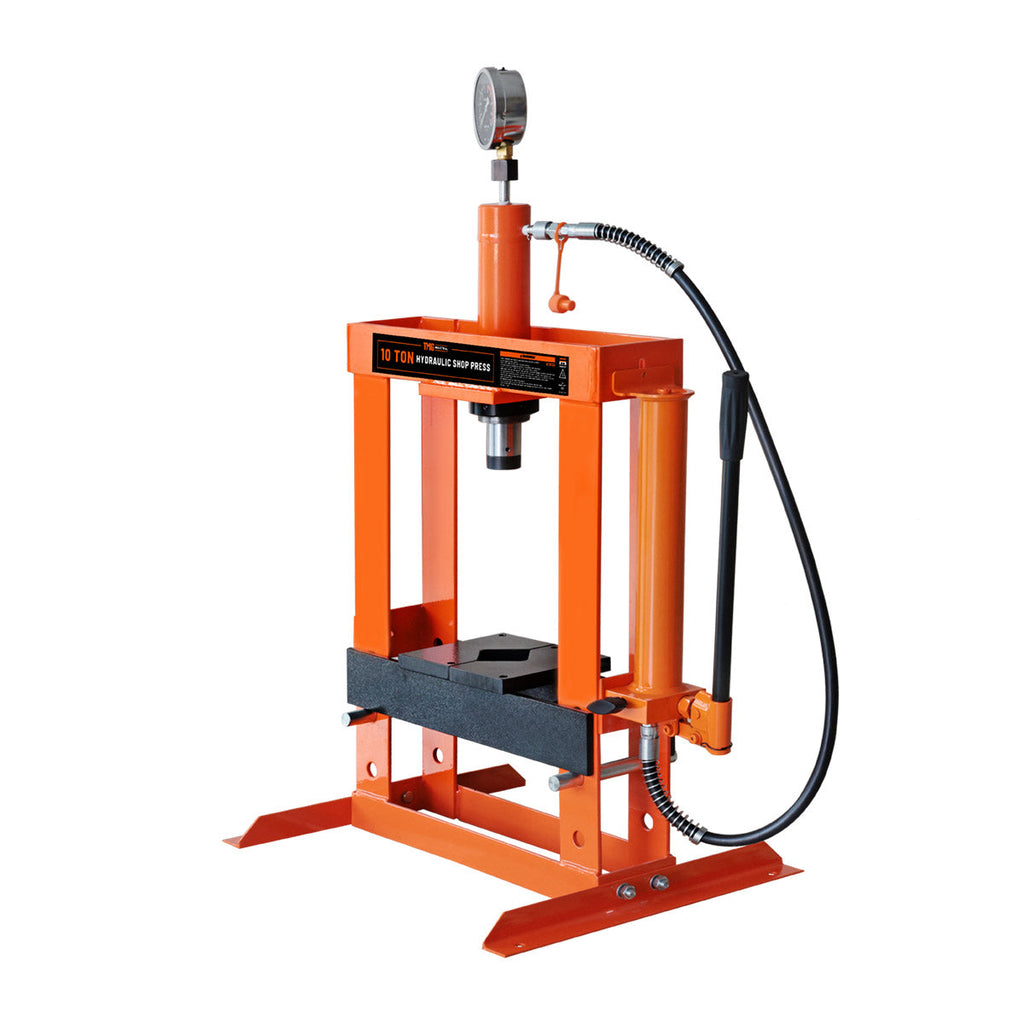 10 Ton Capacity Hydraulic Shop Press, Long Lever Manual Operation, 3 Bed Height Positions, TMG-ASP10 (Discontinued – No Longer Available)