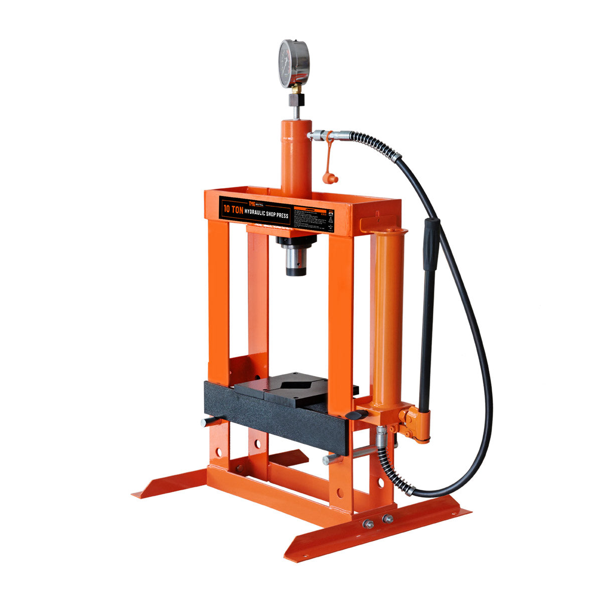 10 Ton Capacity Hydraulic Shop Press, Long Lever Manual Operation, 3 Bed Height Positions, TMG-ASP10 (Discontinued – No Longer Available)
