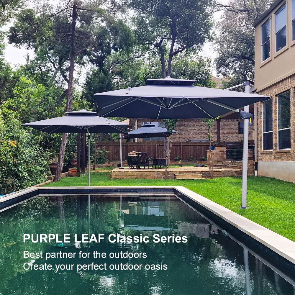 PURPLE LEAF Outdoor Windproof Umbrella, Square Cantilever Umbrella Outside Patio