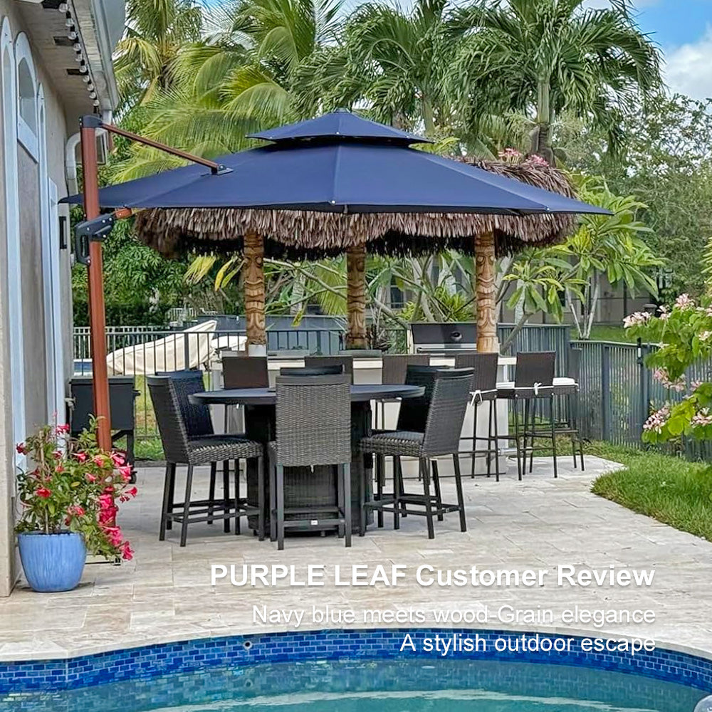 PURPLE LEAF Double Top 10 / 11 / 12 / 13 ft Round Aluminum Patio Umbrella in Wood Color