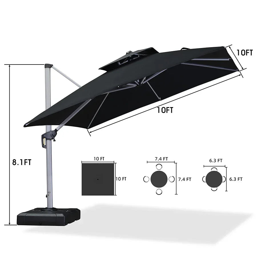 PURPLE LEAF – Grand parasol déporté carré de terrasse avec base pour jardin, piscine et porche