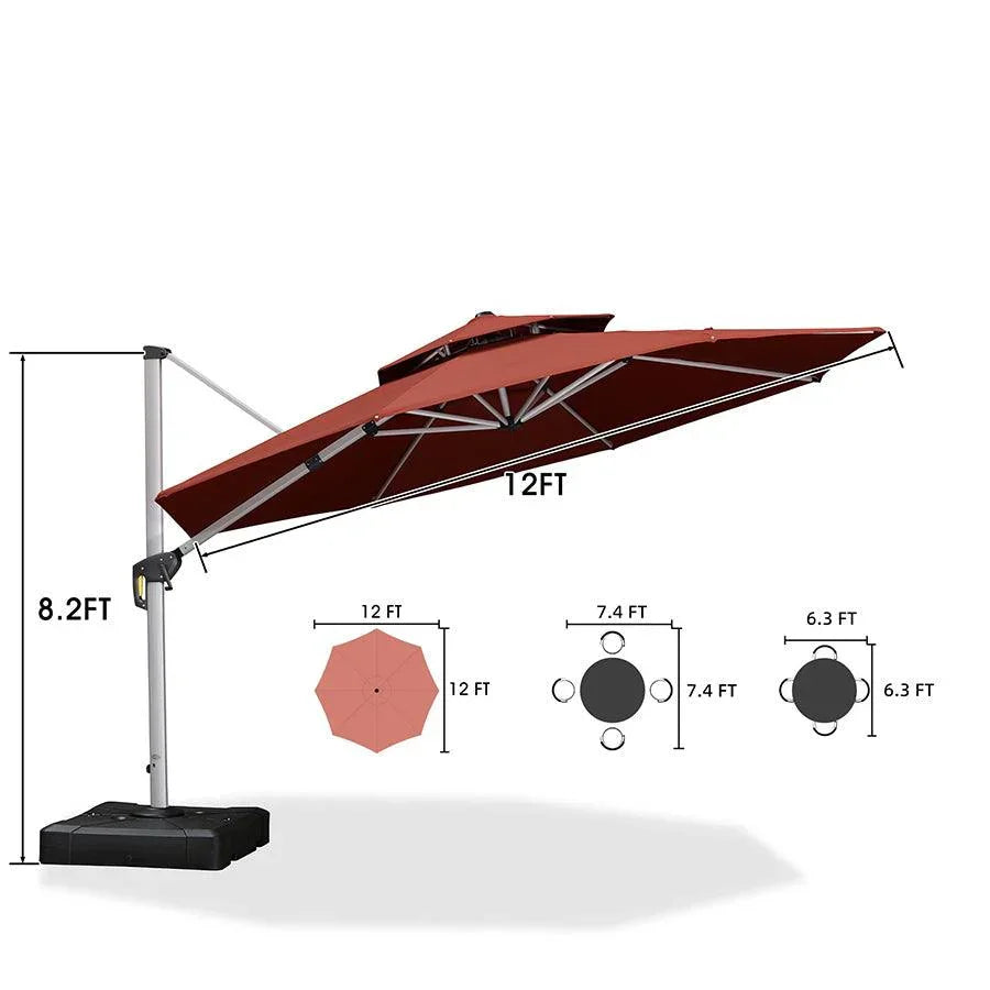 PURPLE LEAF Large Round Patio Cantilever Umbrella With Base for Deck, Pool, Backyard