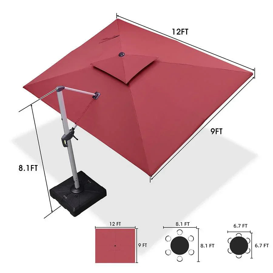 PURPLE LEAF Rectangular Large Outdoor Cantilever Umbrella With Base for Garden, Pool