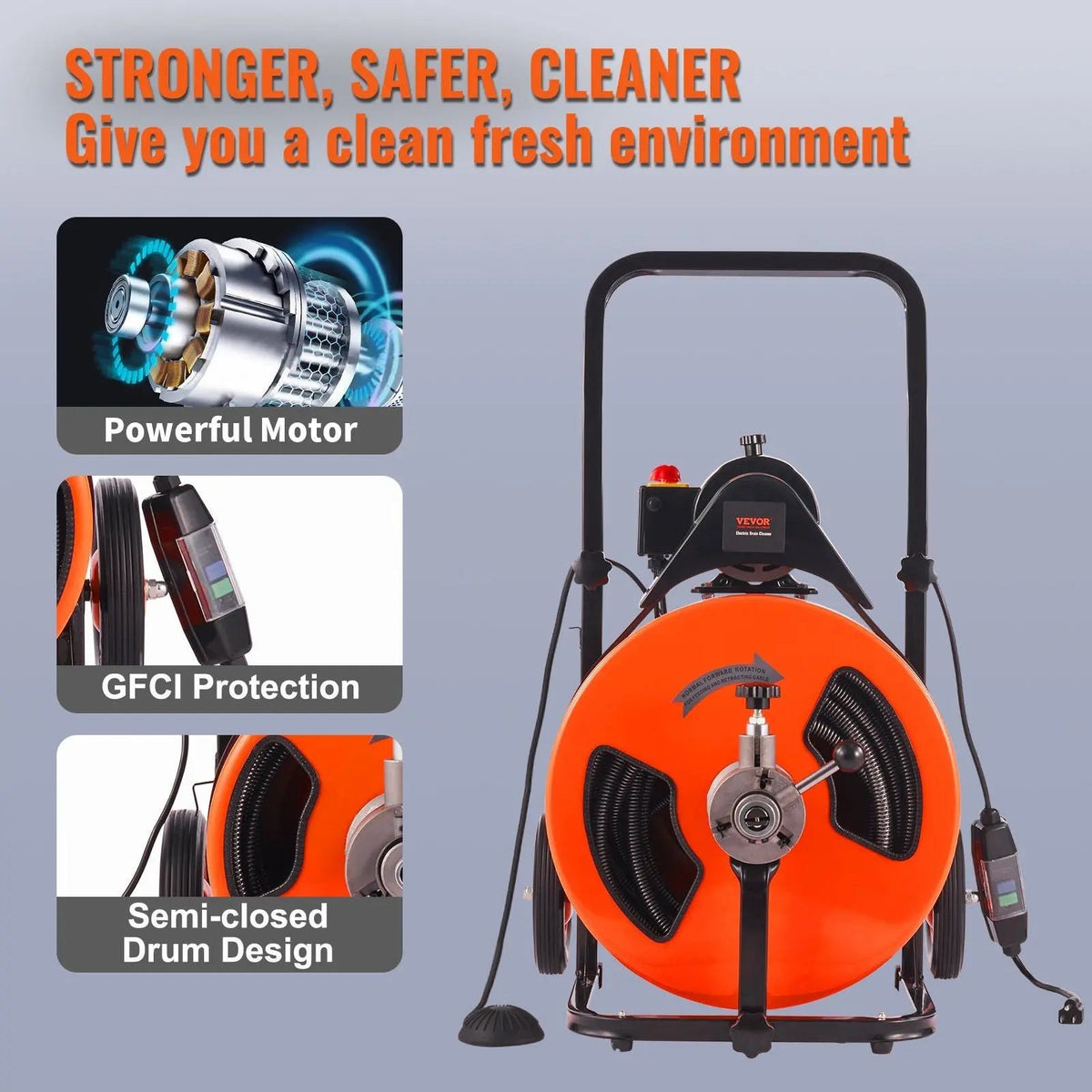 100 FT Drain Auger Cleaner, Auto Feed with Air-Activated Foot Switch for 1 to 4 Inch Pipes, DOBA-DAC100