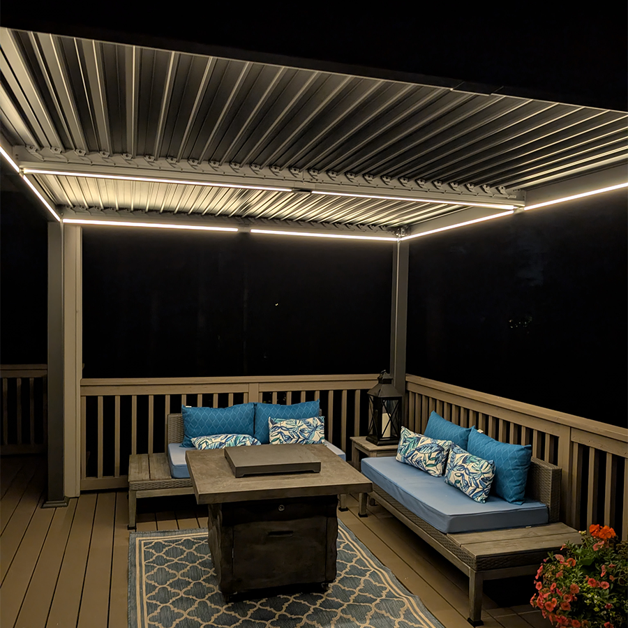 PURPLE LEAF Caesar Solar Louvered Pergola with LED Strip Lights and Control Panel Aluminum Outdoor Pergola with Adjustable Roof for Patio Deck Garden Yard Bronze