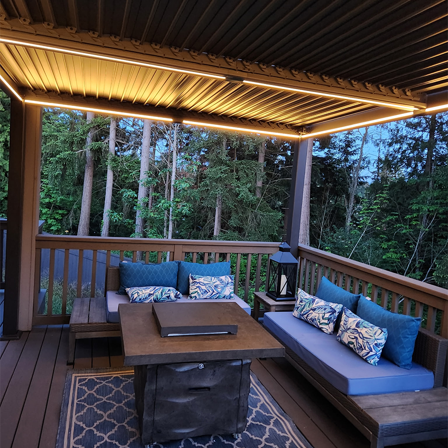 PURPLE LEAF Caesar Solar Louvered Pergola with LED Strip Lights and Control Panel Aluminum Outdoor Pergola with Adjustable Roof for Patio Deck Garden Yard Bronze