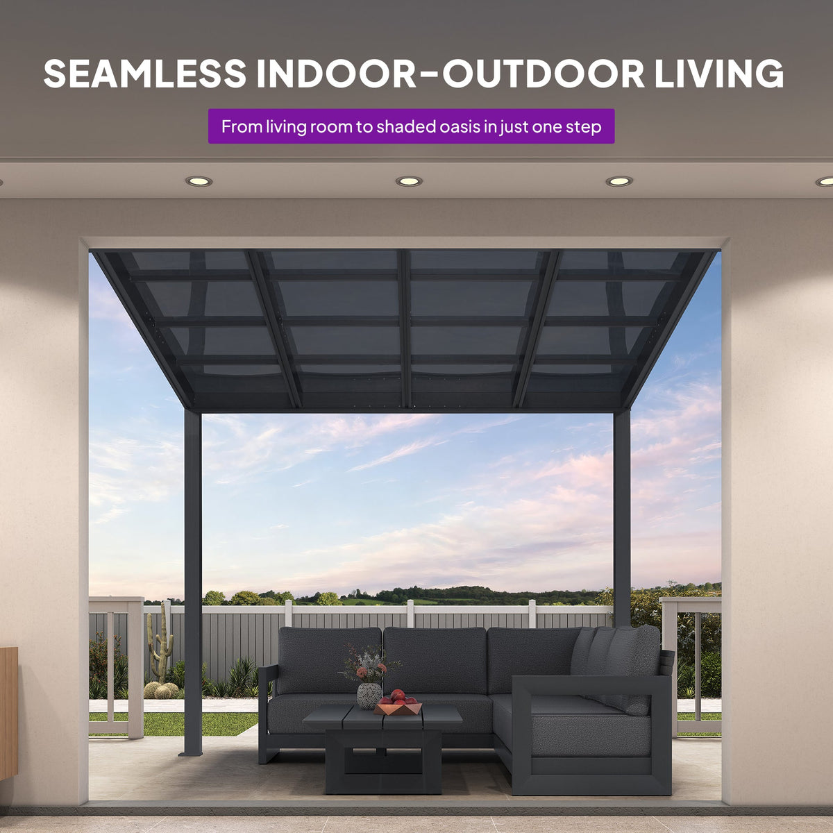 PURPLE LEAF Wall Mounted Gazebo with Gray Polycarbonate Roof Aluminum Frame Patio Cover for Porch