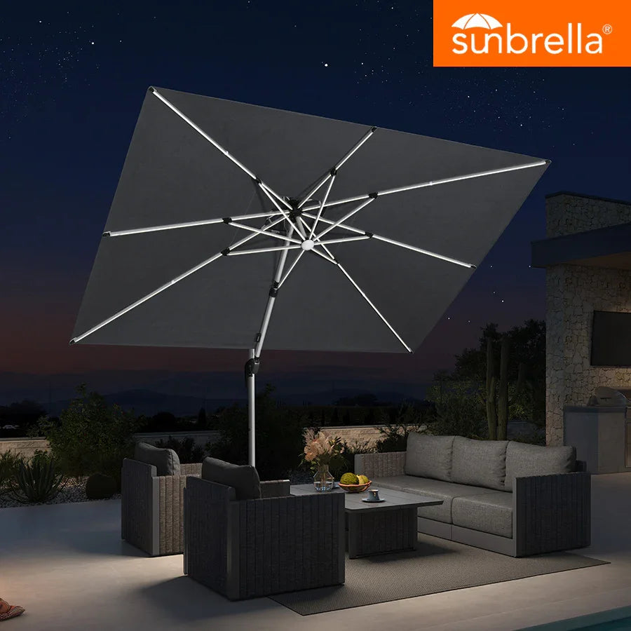 PURPLE LEAF SUNBRELLA Solar Cantilever Umbrella with Lights, Large Umbrellas For Outdoor Patio