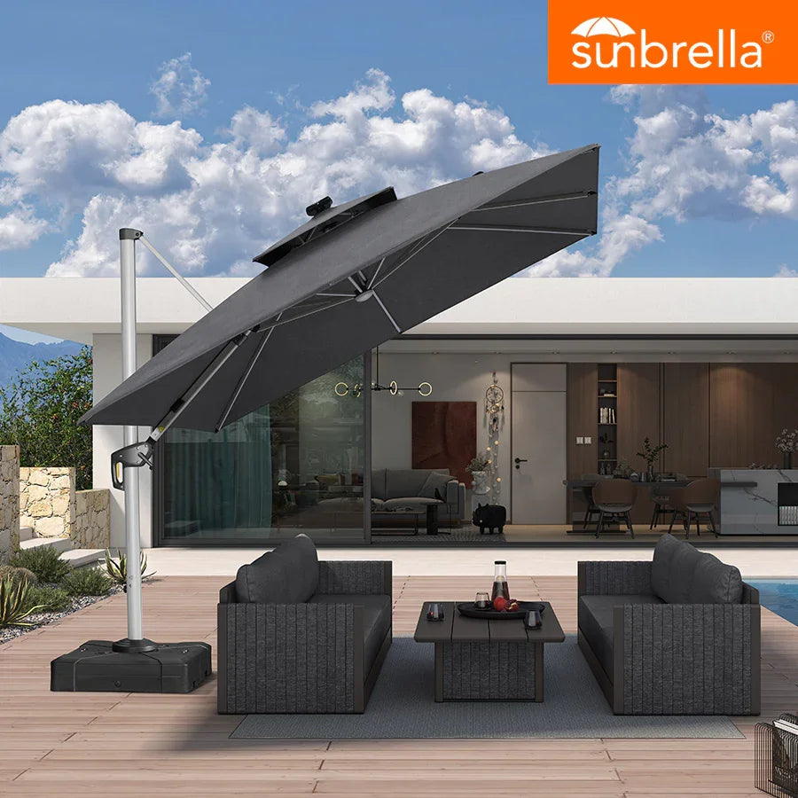 PURPLE LEAF SUNBRELLA Solar Cantilever Umbrella with Lights, Large Umbrellas For Outdoor Patio
