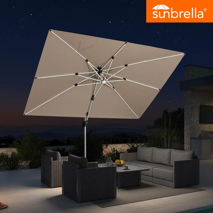 PURPLE LEAF SUNBRELLA Solar Cantilever Umbrella with Lights, Large Umbrellas For Outdoor Patio