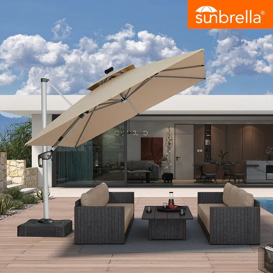 PURPLE LEAF SUNBRELLA Solar Cantilever Umbrella with Lights, Large Umbrellas For Outdoor Patio