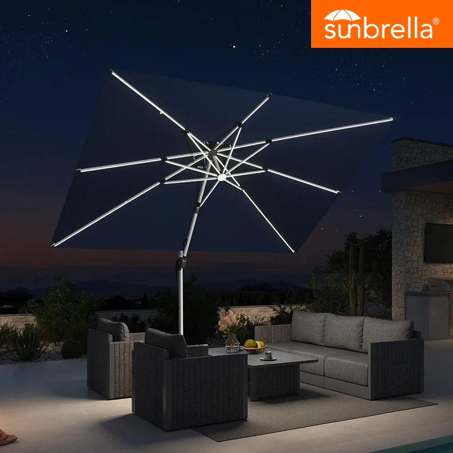 PURPLE LEAF SUNBRELLA Solar Cantilever Umbrella with Lights, Large Umbrellas For Outdoor Patio