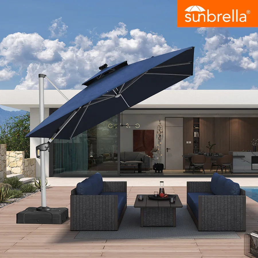 PURPLE LEAF SUNBRELLA Solar Cantilever Umbrella with Lights, Large Umbrellas For Outdoor Patio