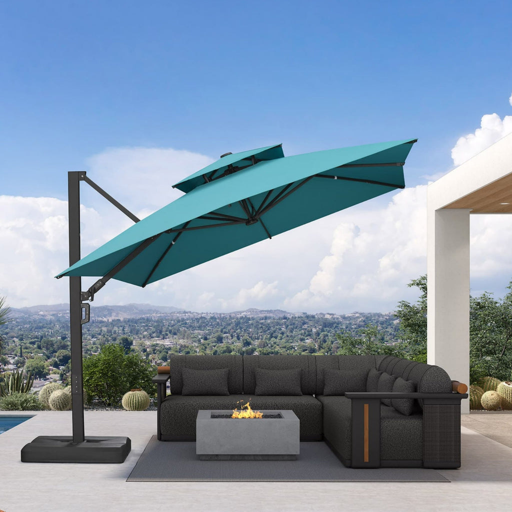 PURPLE LEAF – Parasol de terrasse déporté avec structure métallique Charcoal et toile ventilée pour cour et jardin
