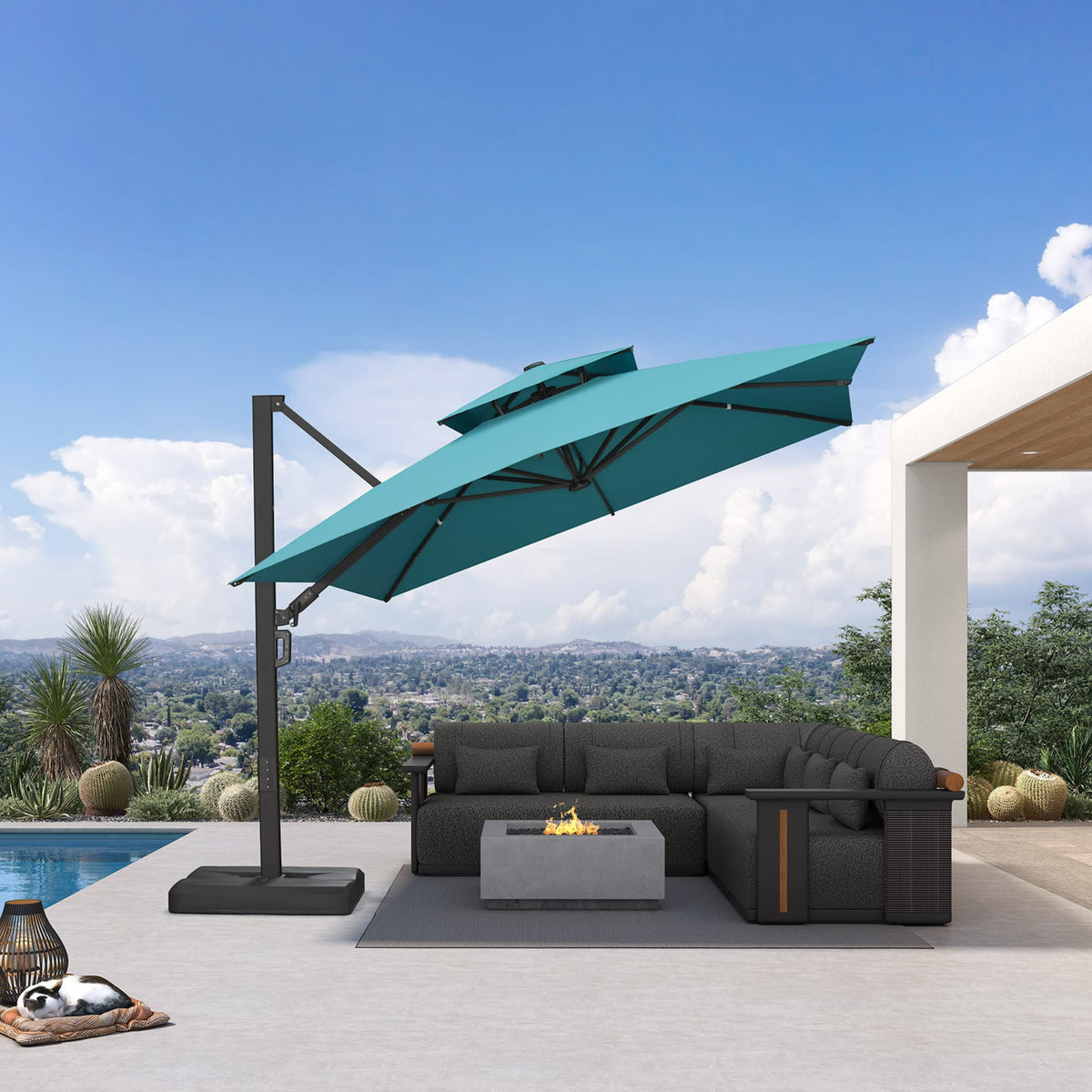 PURPLE LEAF – Parasol de terrasse déporté avec structure métallique Charcoal et toile ventilée pour cour et jardin