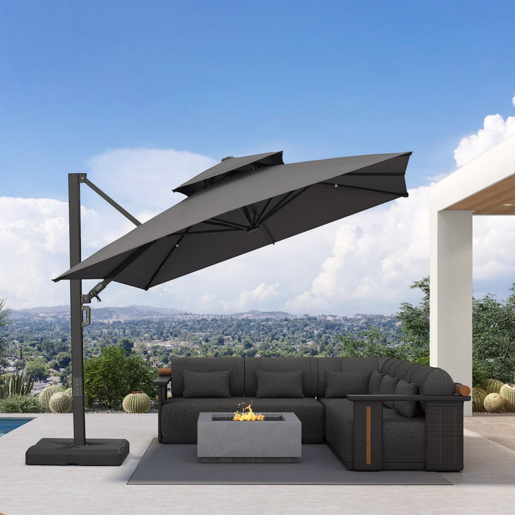 PURPLE LEAF – Parasol de terrasse déporté avec structure métallique Charcoal et toile ventilée pour cour et jardin