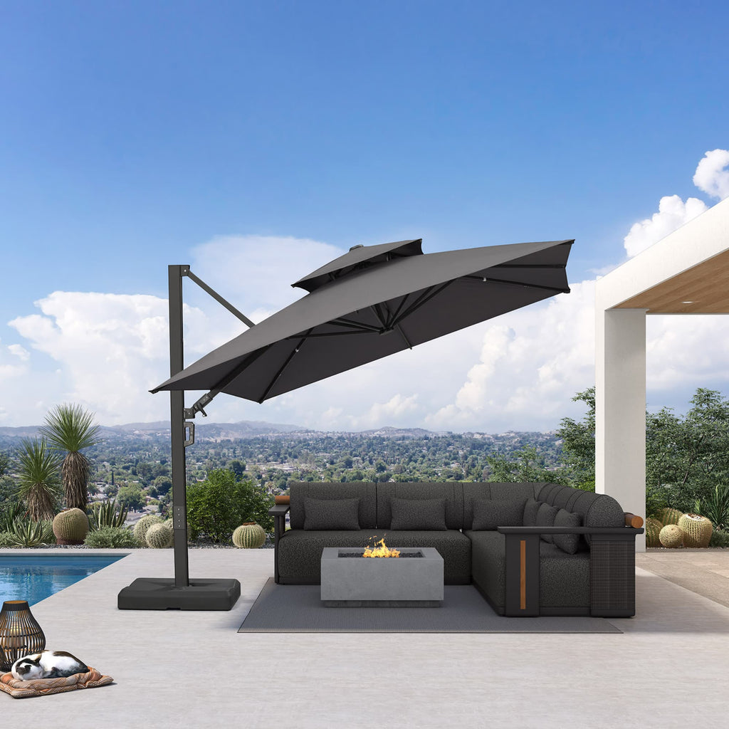 PURPLE LEAF – Parasol de terrasse déporté avec structure métallique Charcoal et toile ventilée pour cour et jardin