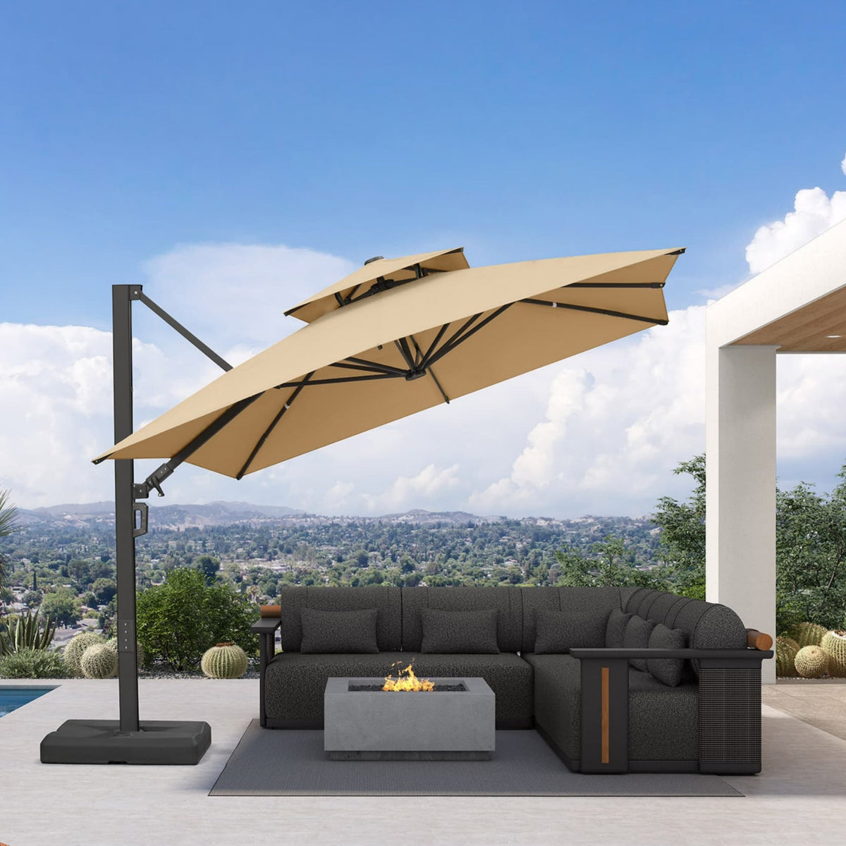 PURPLE LEAF – Parasol de terrasse déporté avec structure métallique Charcoal et toile ventilée pour cour et jardin
