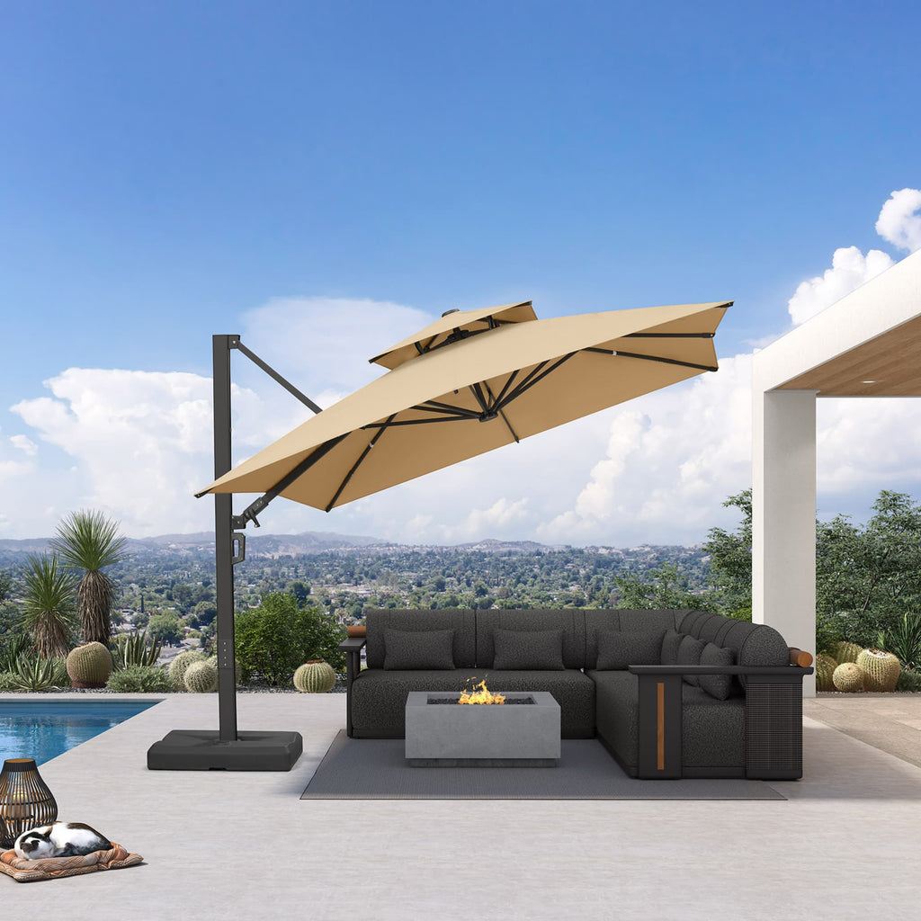 PURPLE LEAF – Parasol de terrasse déporté avec structure métallique Charcoal et toile ventilée pour cour et jardin
