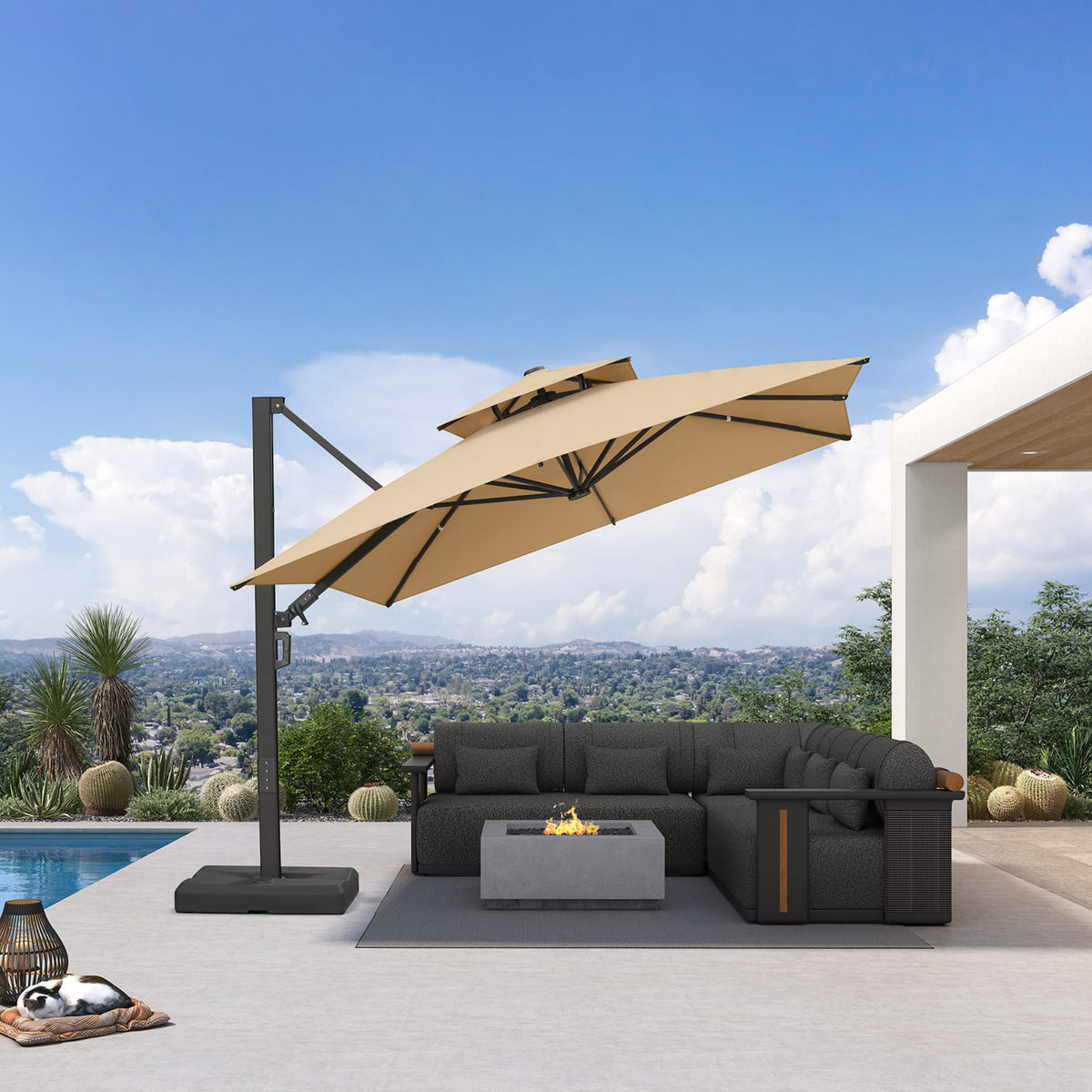 PURPLE LEAF – Parasol de terrasse déporté avec structure métallique Charcoal et toile ventilée pour cour et jardin