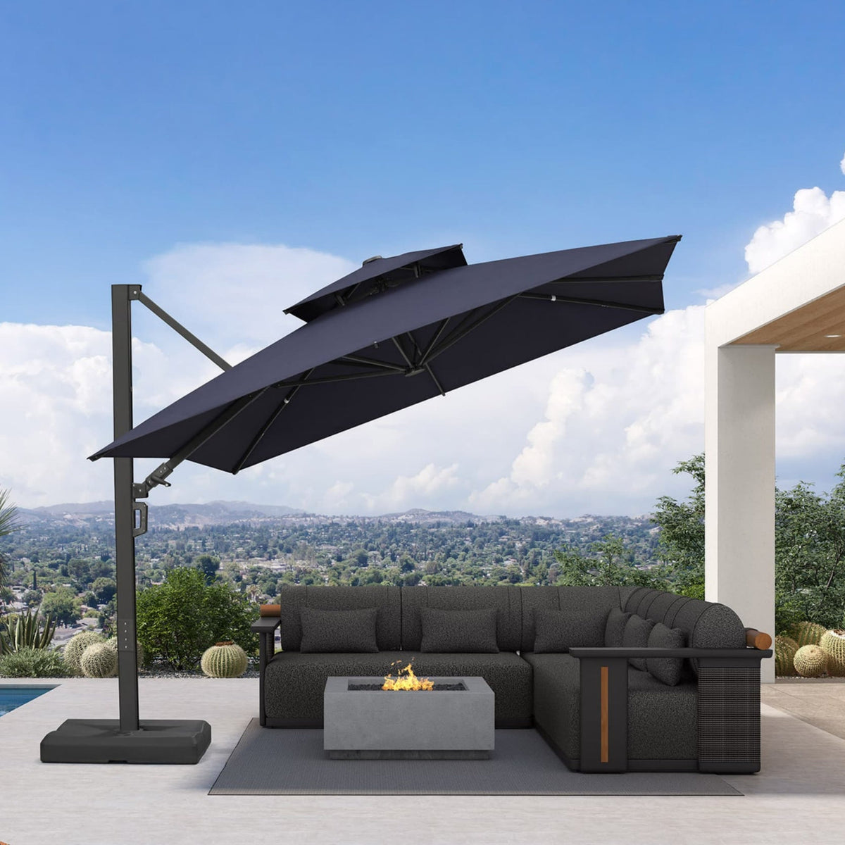 PURPLE LEAF – Parasol de terrasse déporté avec structure métallique Charcoal et toile ventilée pour cour et jardin