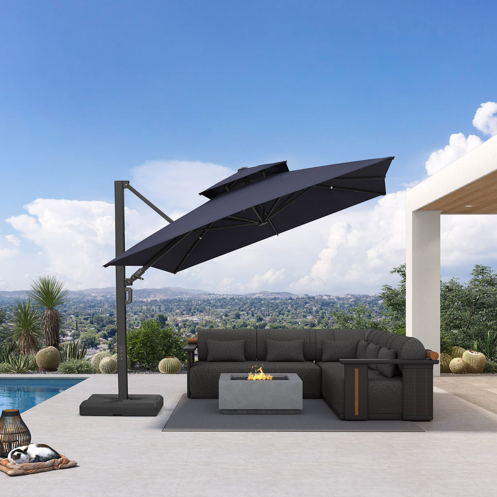 PURPLE LEAF – Parasol de terrasse déporté avec structure métallique Charcoal et toile ventilée pour cour et jardin