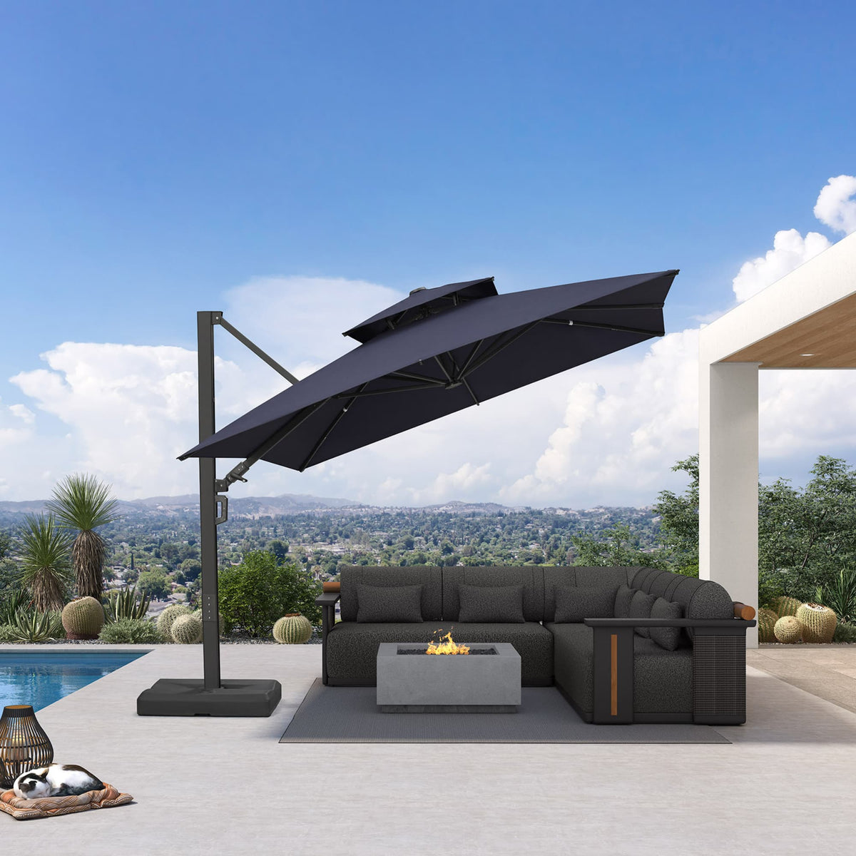 PURPLE LEAF – Parasol de terrasse déporté avec structure métallique Charcoal et toile ventilée pour cour et jardin