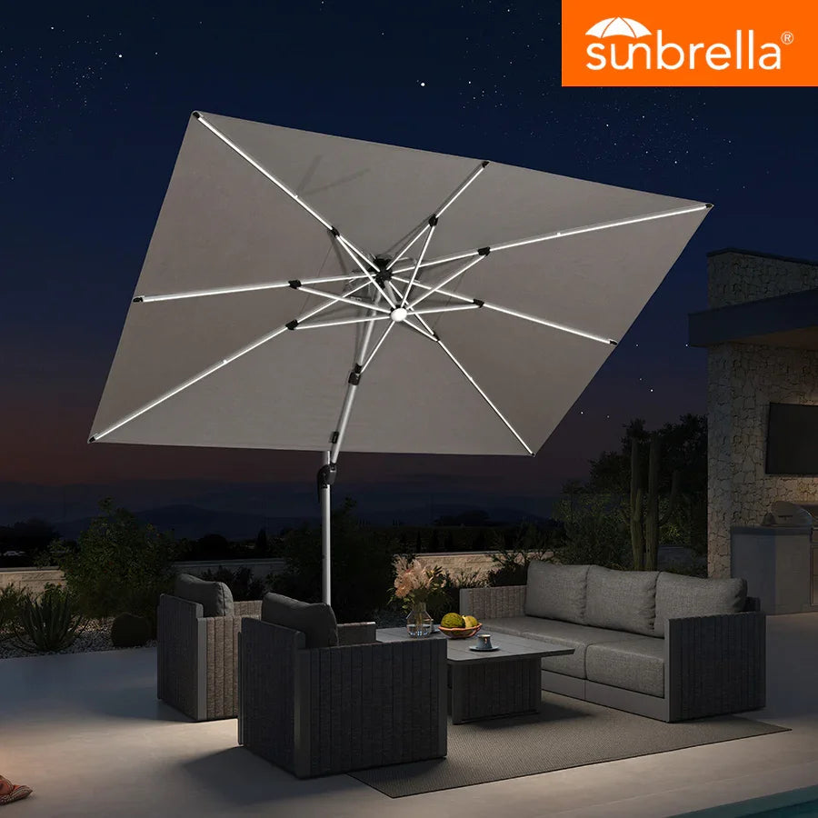 PURPLE LEAF SUNBRELLA Solar Cantilever Umbrella with Lights, Large Umbrellas For Outdoor Patio