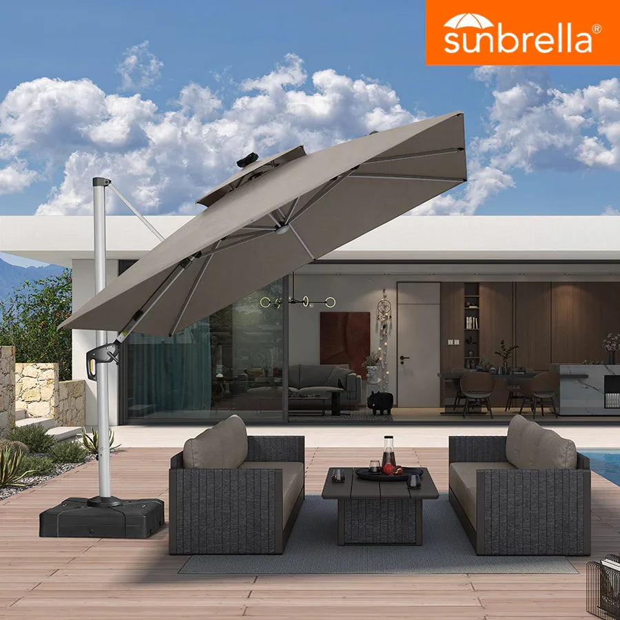 PURPLE LEAF SUNBRELLA Solar Cantilever Umbrella with Lights, Large Umbrellas For Outdoor Patio