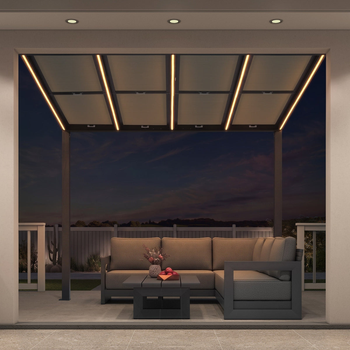 PURPLE LEAF Wall Mounted Gazebo with Gray Polycarbonate Roof Aluminum Frame Patio Cover with Retractable Pleated Shades and LED Strip Light