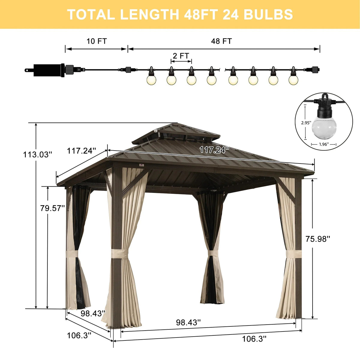 PURPLE LEAF Hardtop Gazebo Featuring Galvanized Steel Double Roof and Bronze Aluminum Frame with Curtains and Netting for Poolside with Lights-clear