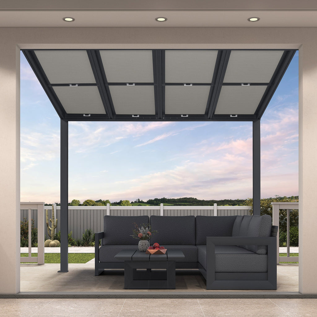 PURPLE LEAF Wall Mounted Gazebo with Gray Polycarbonate Roof Aluminum Frame Patio Cover with Retractable Pleated Shades for Porch