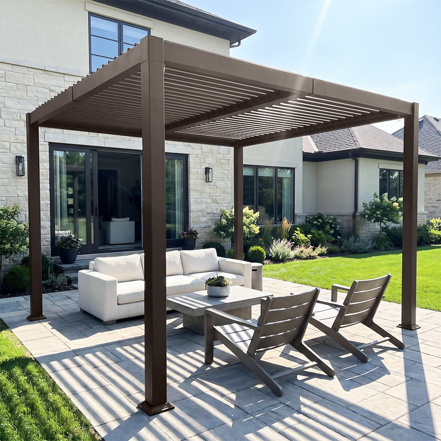 PURPLE LEAF Caesar Louvered Pergola Outdoor Adjustable Roof Modern Patio Aluminum Pergola for Deck Backyard Garden Hardtop Gazebo Bronze