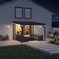 PURPLE LEAF Lean to Gazebo Metal Roof Patio Cover Built-in Drain Slots Wall Mounted Gazebo with Lights-milky for Outdoor Extension