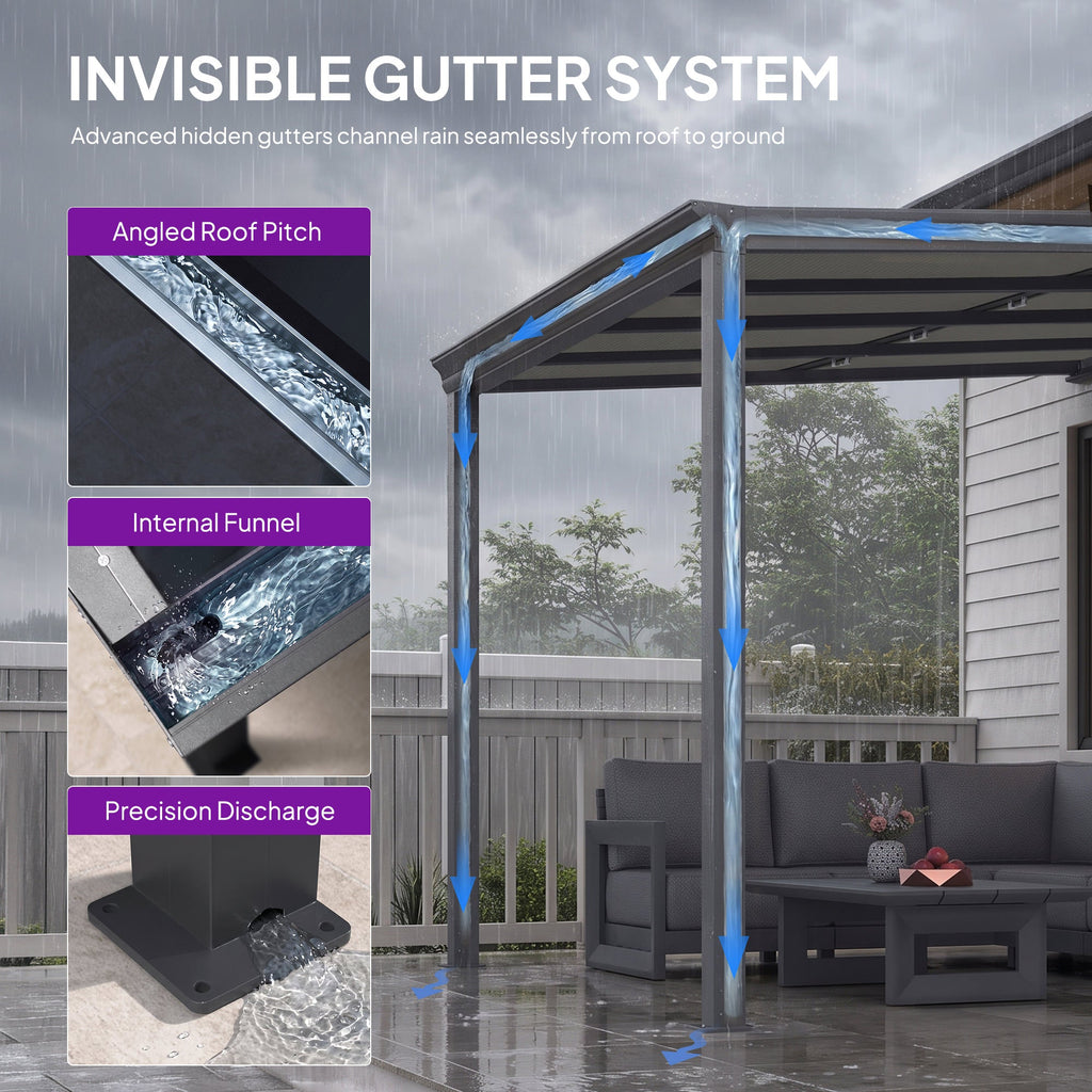 PURPLE LEAF Wall Mounted Gazebo with Gray Polycarbonate Roof Aluminum Frame Patio Cover with Retractable Pleated Shades for Porch