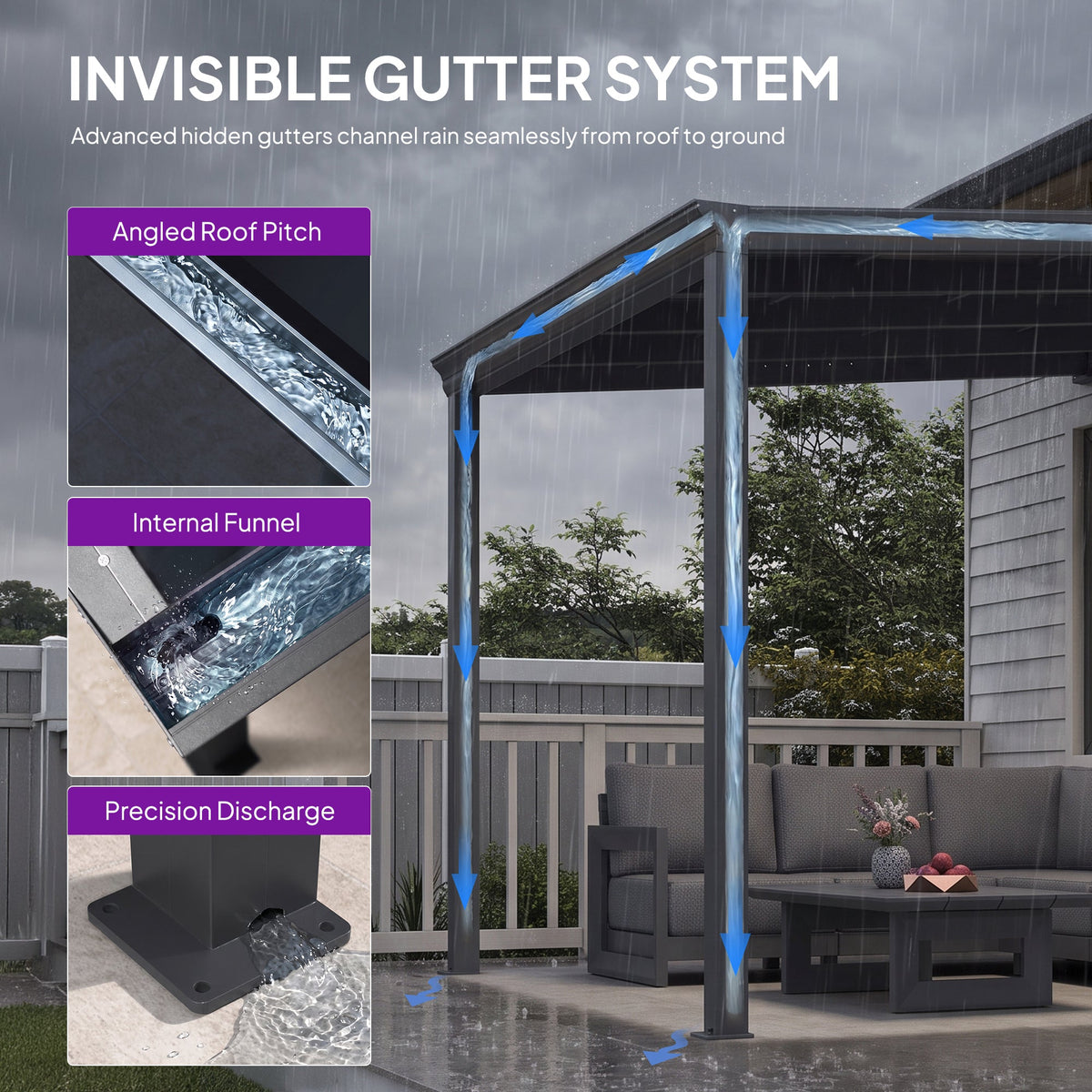 PURPLE LEAF Wall Mounted Gazebo with Gray Polycarbonate Roof Aluminum Frame Patio Cover for Porch