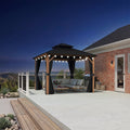 PURPLE LEAF Metal Gazebo Double Roof Wood Grain Aluminum Frame with Curtains and Netting with Lights-milky