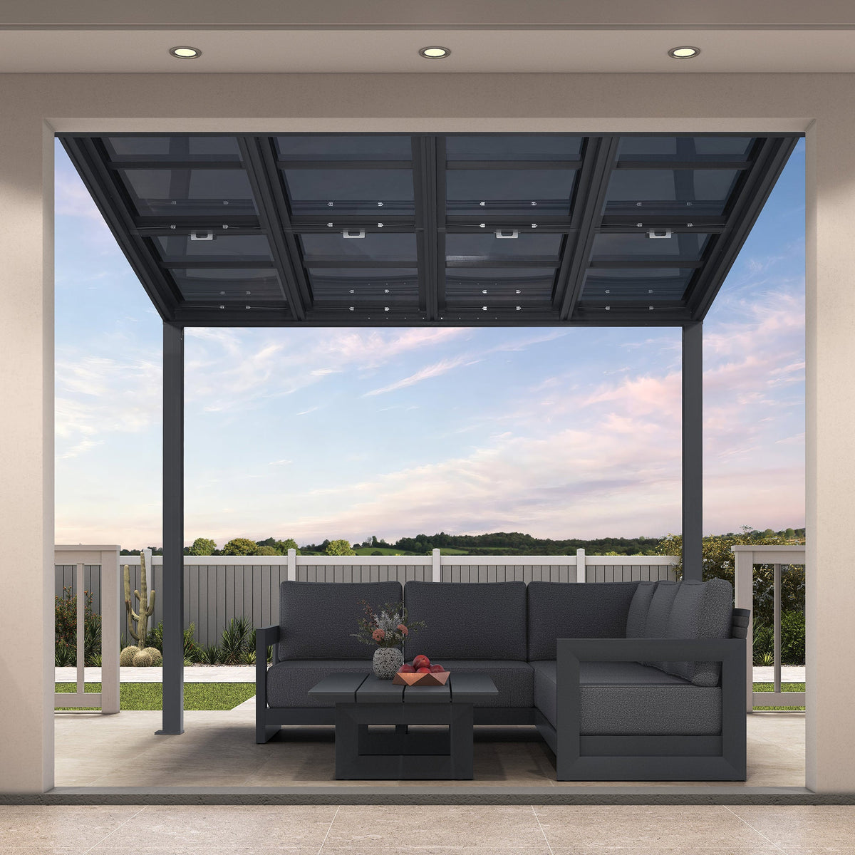 PURPLE LEAF Wall Mounted Gazebo with Gray Polycarbonate Roof Aluminum Frame Patio Cover with Retractable Pleated Shades for Porch